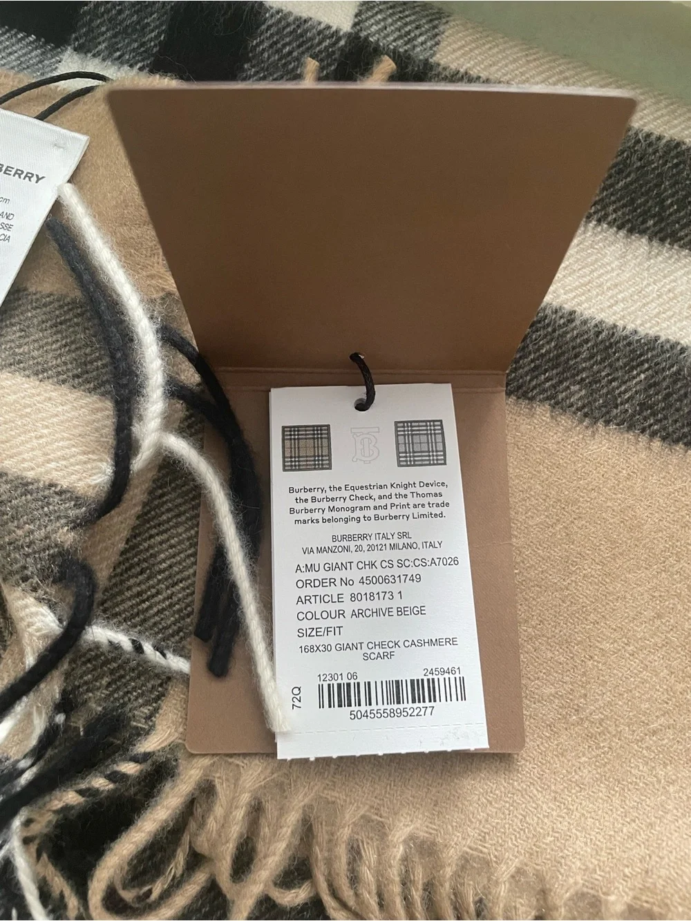 Burberry Beige, Black & White Giant Check Cashmere Scarf